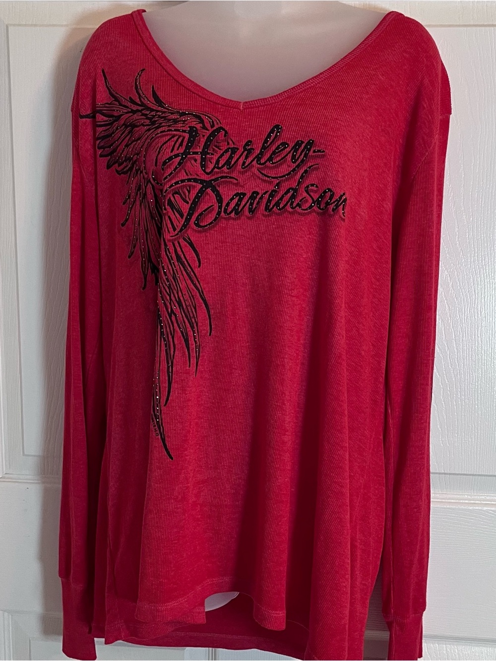 Harley Davidson Seacoast Rhinestone Wing Thermal Top Red Plus Size 3X
